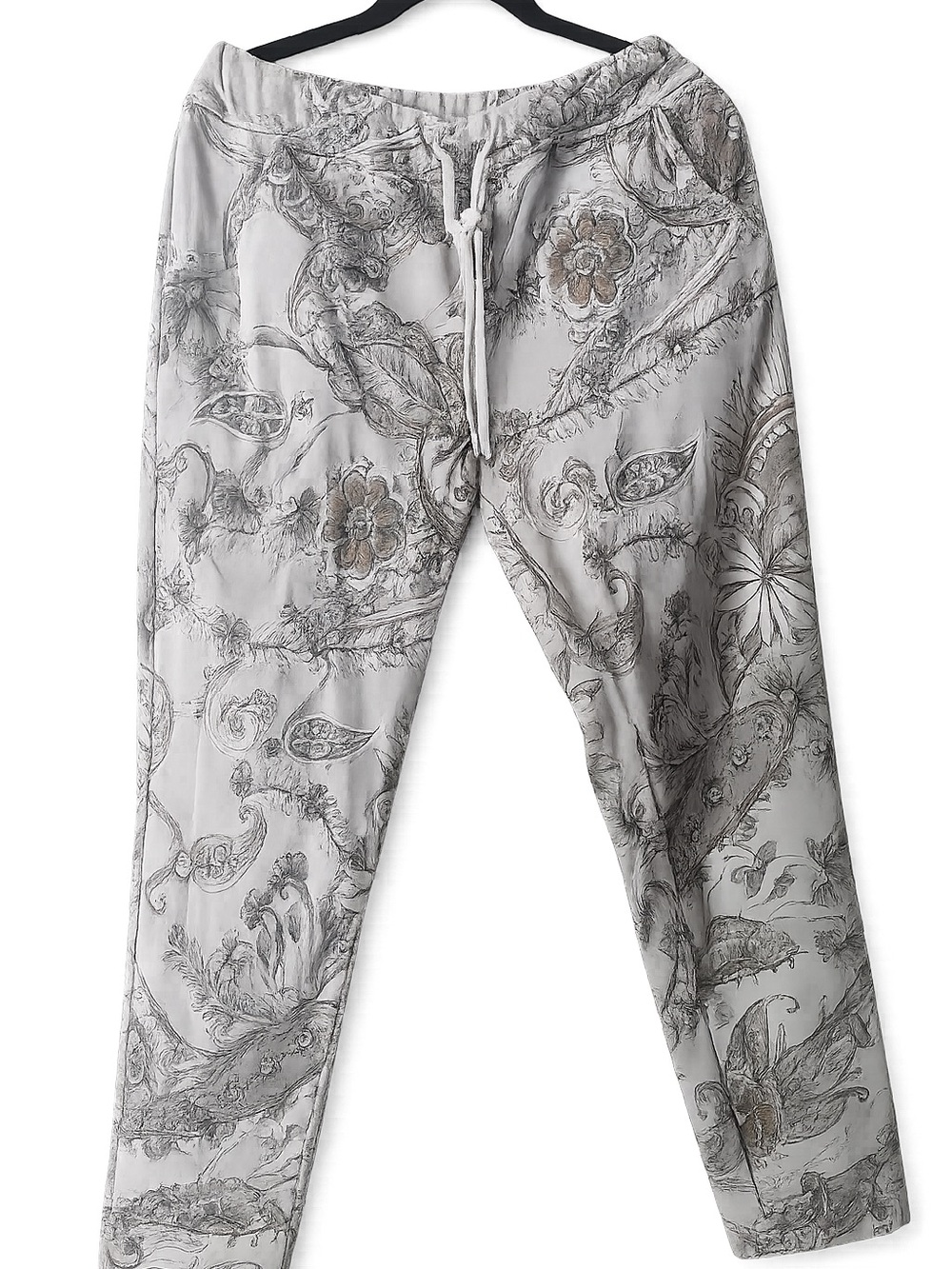Woven Floral Print Cropped Drawstring Pants - Gray